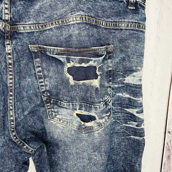 Evolution by Design Jeans Men 46x33 Acid Wash Blue Baggy Hip Hop Distressed Y2k - Picture 14 of 15